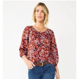 SONOMA Top Womens Size Medium Floral Print Three-Quarter Sleeve